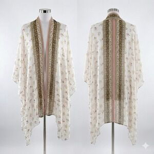 Est. 1946 Kimono One Size Cardigan Pink & Brown Floral Boho Festival Hippie